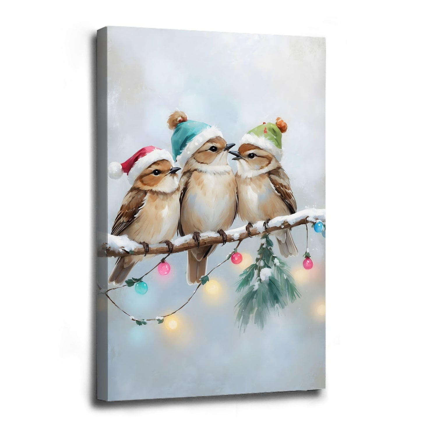 Framed Canvas Wall Art Christmas Birds Winter Art Print Wall Art Holiday Poster Trendy Christmas Decor 8x12in Wood Framed