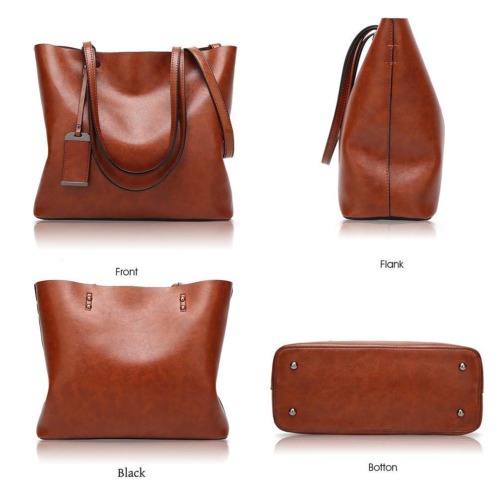 Aileese Womens Soft Leather Handbags Large Capacity Retro Vintage Top-Handle Casual Tote Shoulder Bags Brown