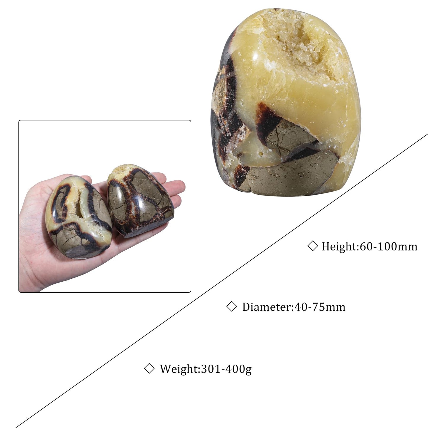 mookaitedecor Natural Septarian Dragon Crystal Cluster Geode, Self-Standing Mineral Specimen Stone Collection for Home Office Decoration, 0.66-0.88 LB
