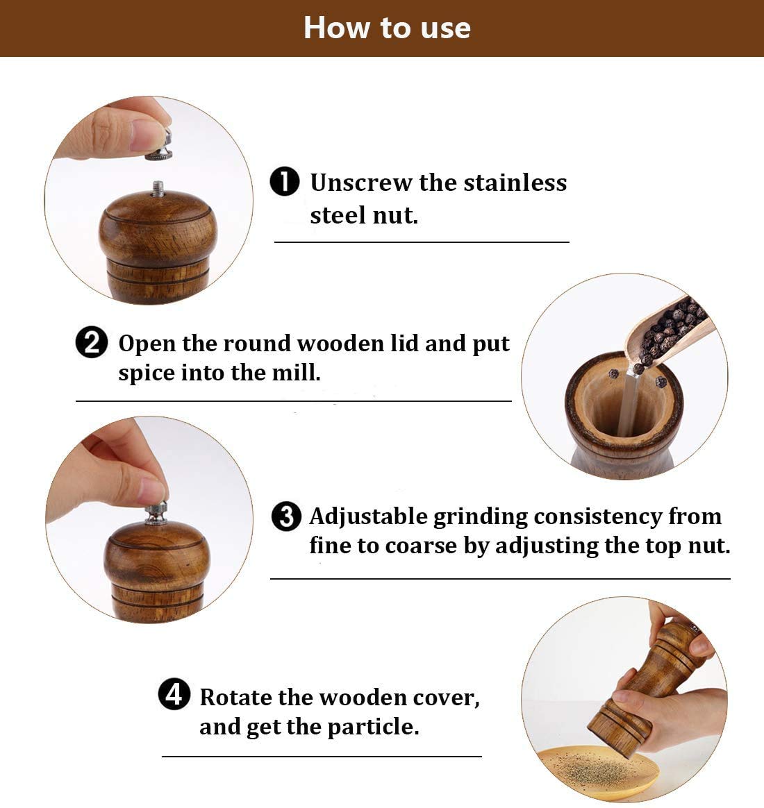 solid wood oak grinder restaurant pepper manual grinding powder pepper grinding kitchen seasoning tool (5 inch)