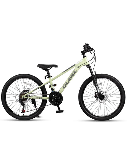 Glerc 24 Inch Kids Bike, Kids Mountain Bike for Boys and Girls Ages 6-10, 21-Speed Skyline Bicycle with Front Suspension and Disc Brakes, Green