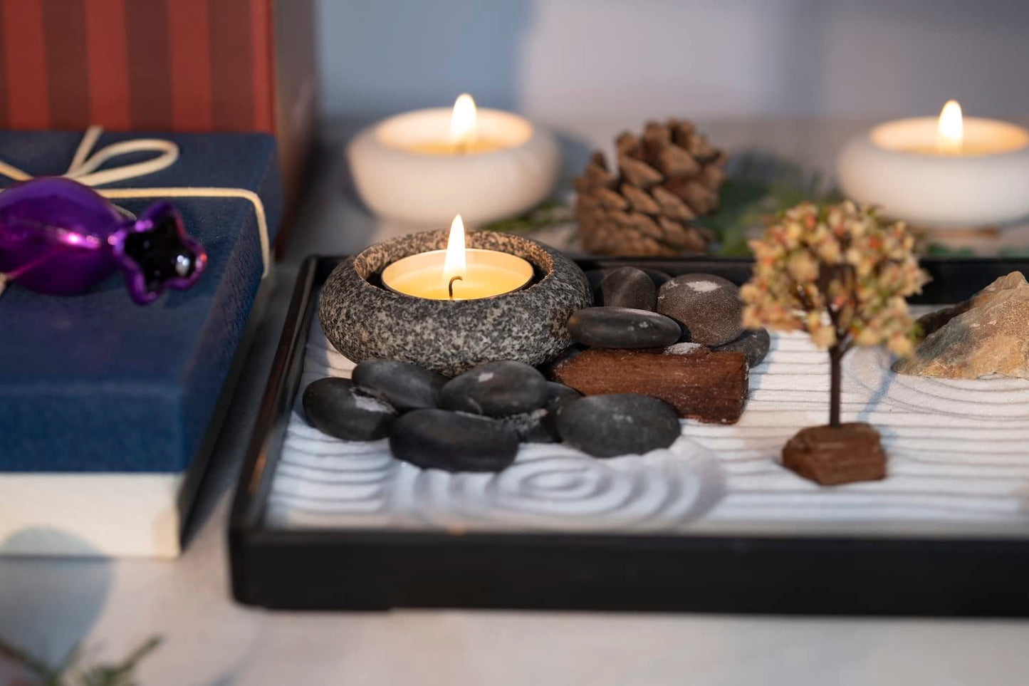 ICNBUYS Handmade Pebble Tea Light Candle Holder Handcrafted Tealight Holder for Zen Garden, Altar, Mantle, Desk, Table, Shelf