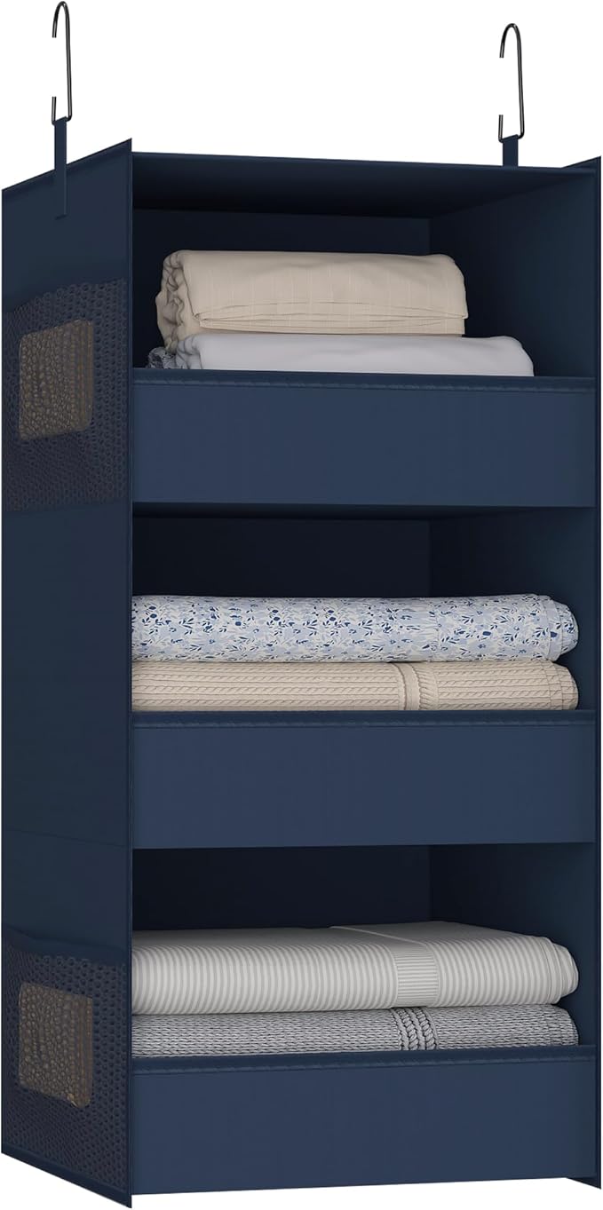 3-Shelf Hanging Closet Organizer and Storage, Foldable Hanging Closet Shelves