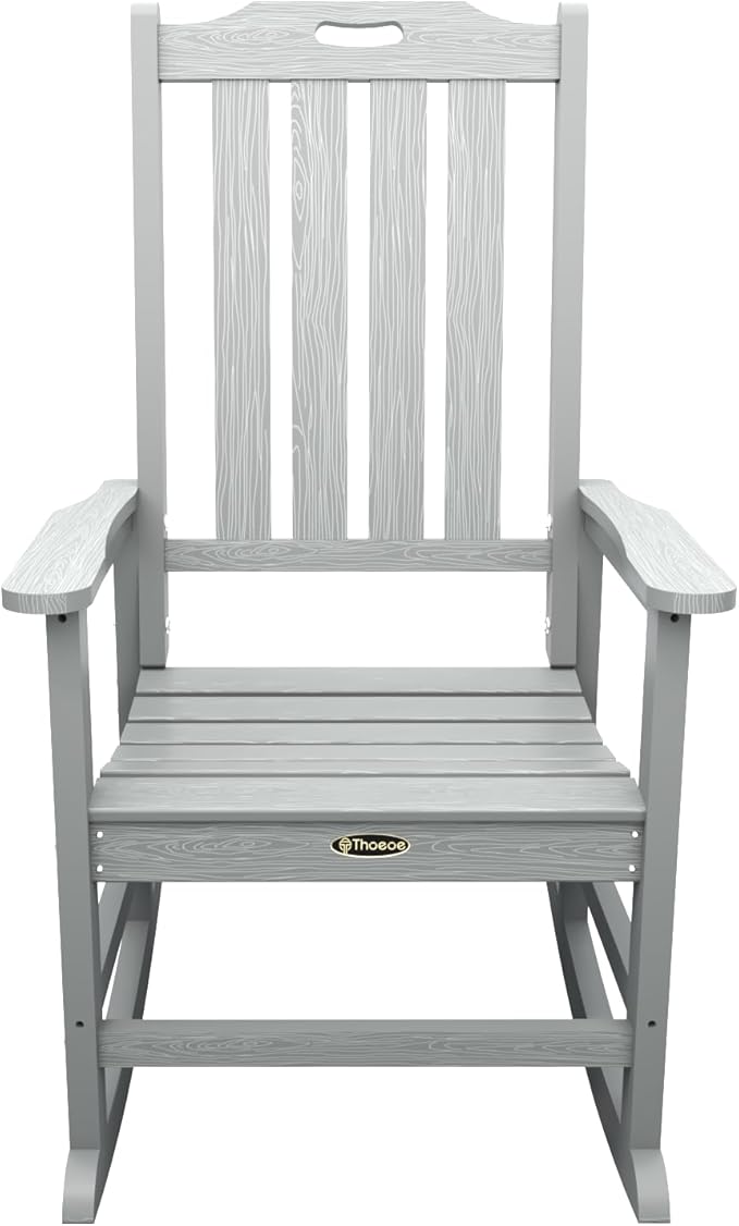 Oversized Rocking Chair Set of 2, Outdoor Rocking Chair for Adults, All Weather Resistant Porch Rocker for Lawn Garden, Grey