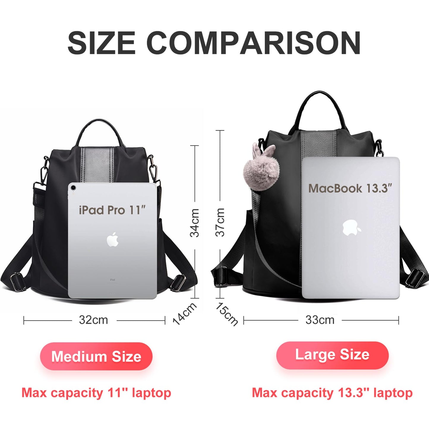 Charmore Women Backpack Ladies Rucksack Waterproof Nylon School bags Anti-theft Dayback Shoulder Bags, Black2, M