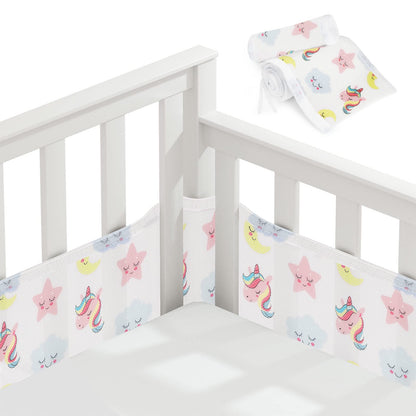 Vicloon Cot Bumper, 2Pcs Breathable Mesh Cot Liner, Crib Rail Cover Baby Crib Bumper, Baby Boys Girls Nursery Breathable Crib Bed Liner Bumper (Unicorn）