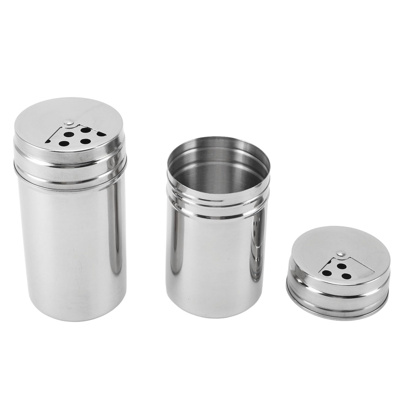 OEBUAFI 2 Piece Seasoning Shakers, 304 Stainless Steel Salt and Peppers Shakers with Mesh Sieve for Salt Peppers Sugar, Seasoning Dispenser Container with Adjustable Pour Holes (Type 3)