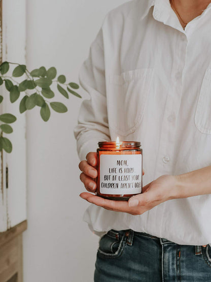 Gifts for Mom from Daughter Son,Funny Moms Candle, Mom Life is Hard Candles,Mothers Day Gifts Birthday Thanksgiving Days Christmas Gift, Sandalwood & Rose Scented Candle,7oz