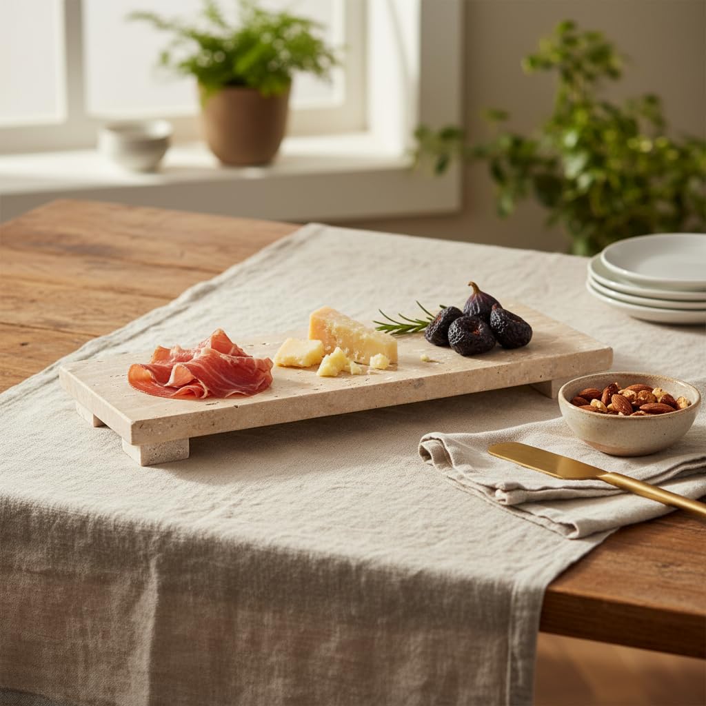 Creative Co-Op Scandinavian Travertine Footed Charcuterie Board, Beige