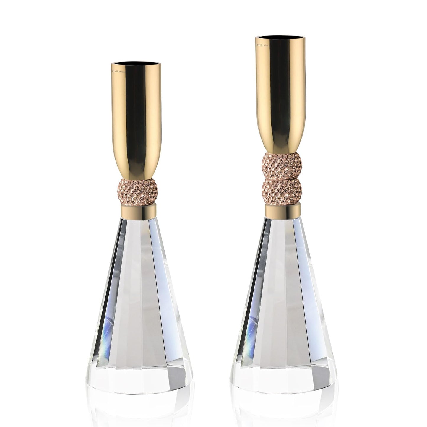 idyllictime Candle Holder Crystal K9 Heavy Base for Table Decorations Christmas Party Wedding Halloween Décor Set of 2 (Gold)