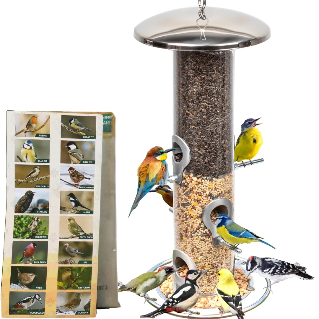 HEAVY DUTY stainless steel metal bird feeder, easy clean garden bird seed feeders hanging, bird feeders for small birds, bird feeders hanging for wild bird, hanging bird feeder for backyard BY PROVIDE