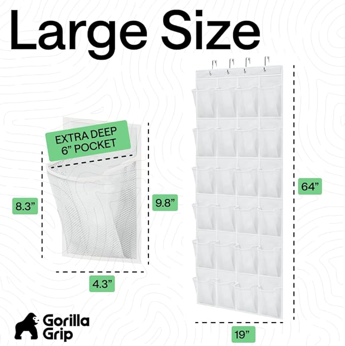 GORILLA GRIP Over the Door Shoe Organizer, 24 Extra Large Breathable Mesh