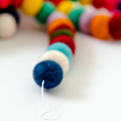 Peachy Party Colorful Felt Ball Pom Pom Garland | 9 Ft | Spring, Easter, Birthday, Christmas Decor | 100% Wool Felt | Boho Rainbow