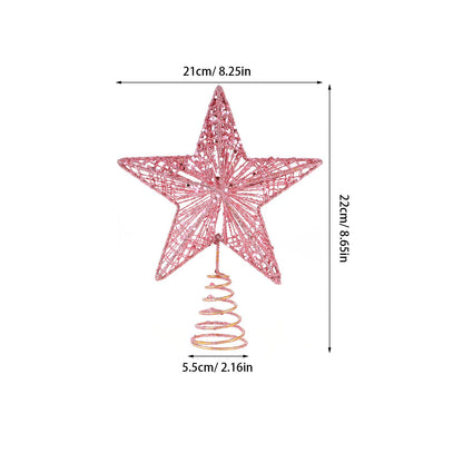 Amosfun Christmas Tree Topper 10 Inch Pink Glitter Star with Metal Hollow Design Wire Star Treetop for Holiday Christmas Home Decoration