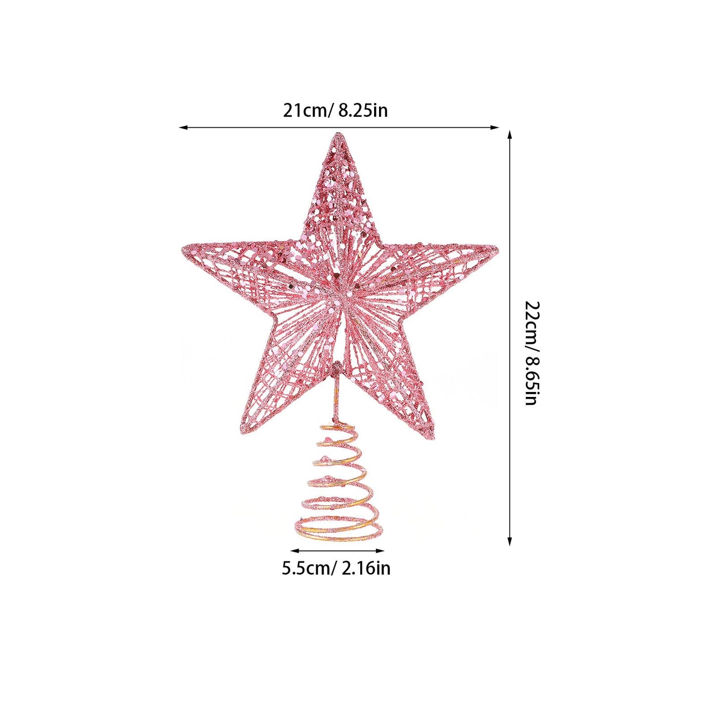 Amosfun Christmas Tree Topper 10 Inch Pink Glitter Star with Metal Hollow Design Wire Star Treetop for Holiday Christmas Home Decoration