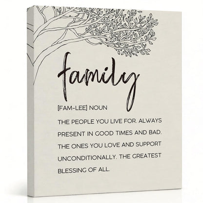 RTVJTERQ Family Definition Quote Canvas Wall Art, Thoughtful Gift for Family, Minimalist Tree Line Art Print, Gallery Wrapped Canvas 8x10 Inches, Living Room Decor