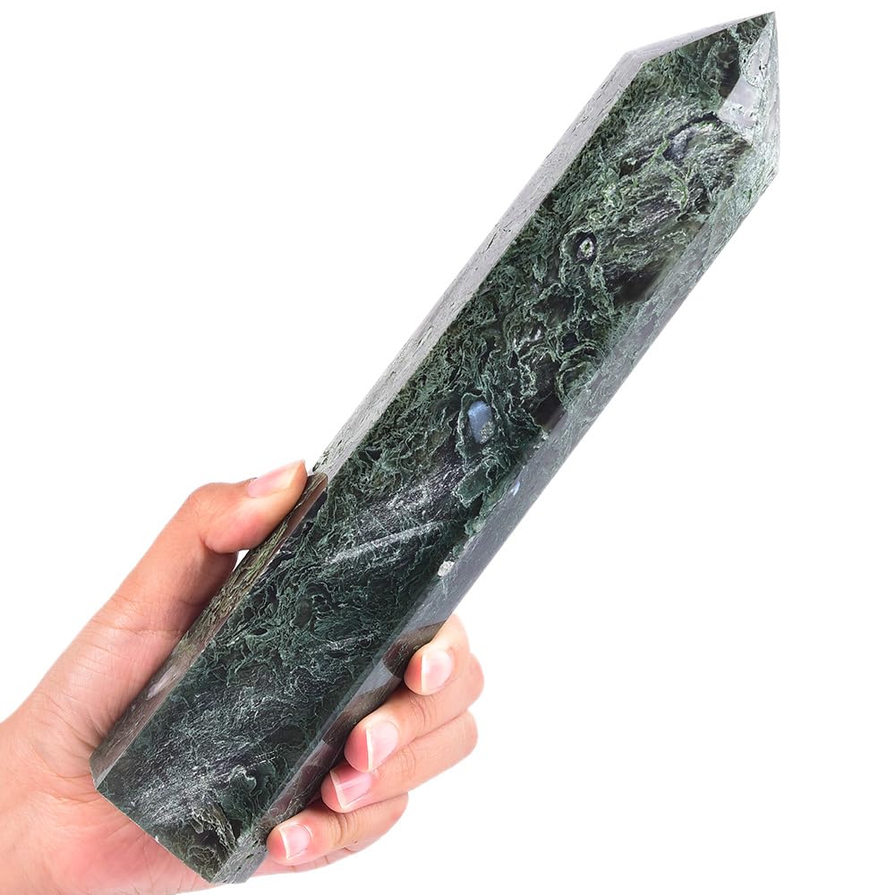 MOGEMT Moss Agate Crystal Tower 10-12 inch Large Healing Crystal Point Obelisk Reiki Energy Meditation Decoration Gift