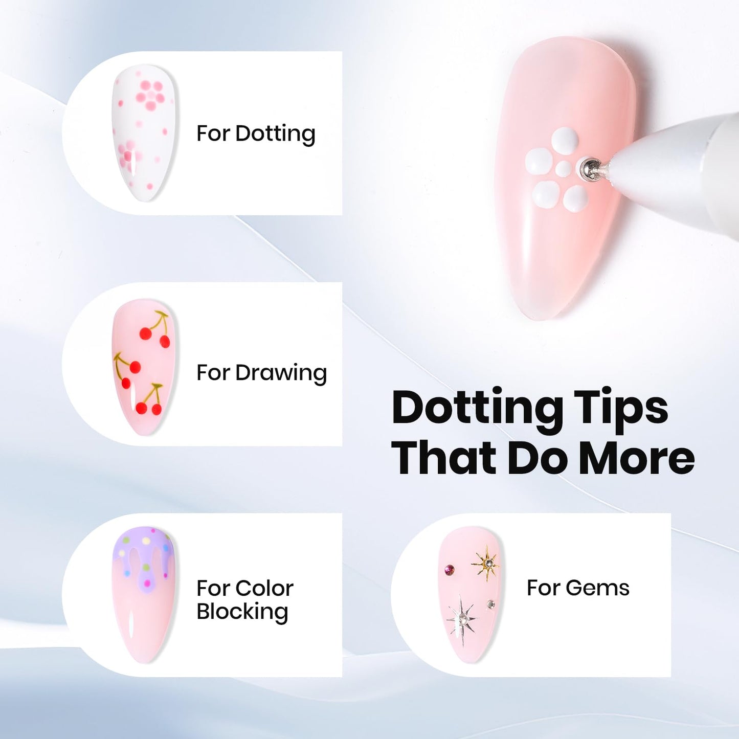 Beetles Nail Art Brushes 8pcs – Crystal Nail Art Tools 5pcs Double-headed Nails Dotting Tool, 3pcs Striping Liner Brushes for Nails with Pearls Bowknot Stickers, DIY Home Salon Manicure Design Tools