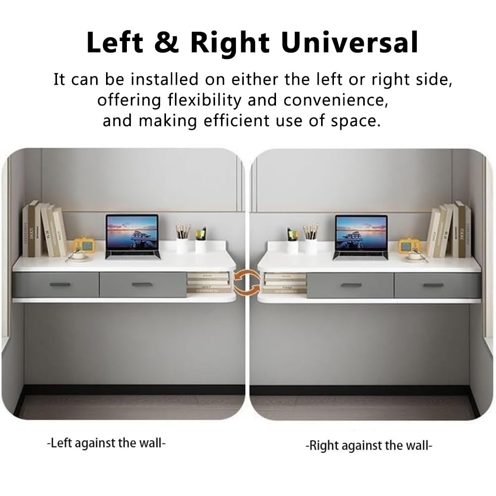 Sxlawesom Wall Mounted Desk, Floating Vanity Makeup Table with Drawer, Space-Saving Wall Organizer Computer Desk for Home Office(Natural Gray,80x40x25cm)