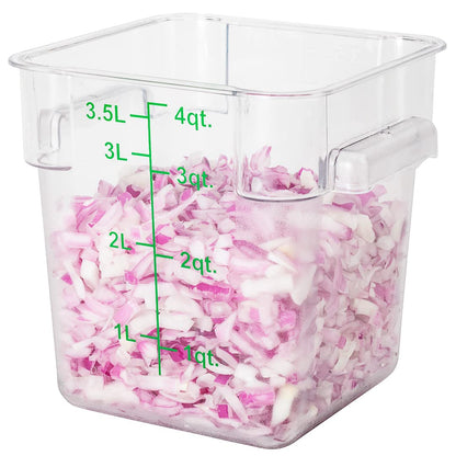 Restaurantware Met Lux 4 Quart Brine Buckets 10 Square Marinating Containers - With Volume Markers Built-In Handles Clear And Green Plastic Dough Rising Buckets Freezer-Safe Lids Sold Separately