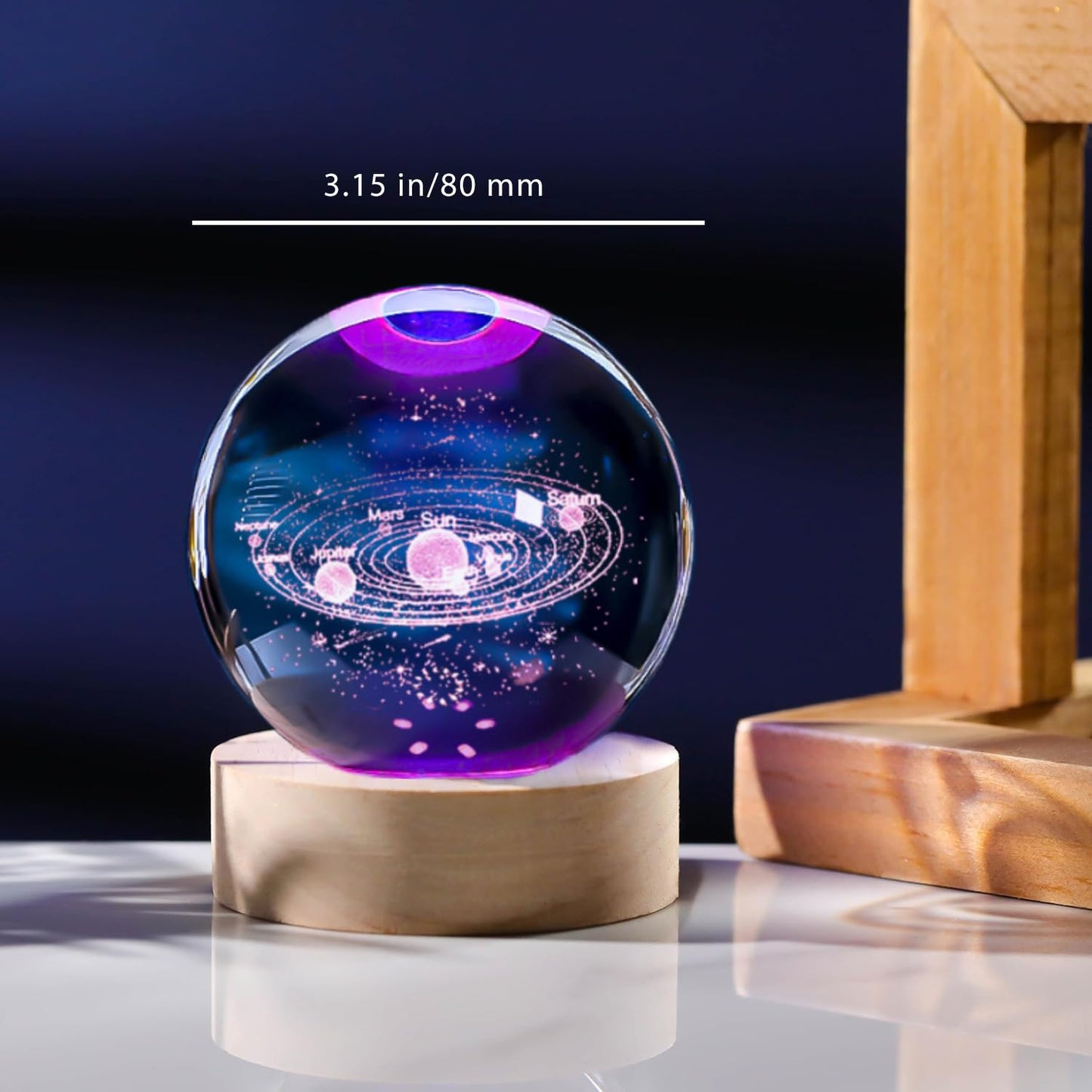AOFEGRLT Solar System 3D Crystal Ball with LED Stand, Remote Control, 16 Colors Change, Galaxy Glass Sphere Lamp, Decorative Glass Ball Paperweight Gifts(80mm)