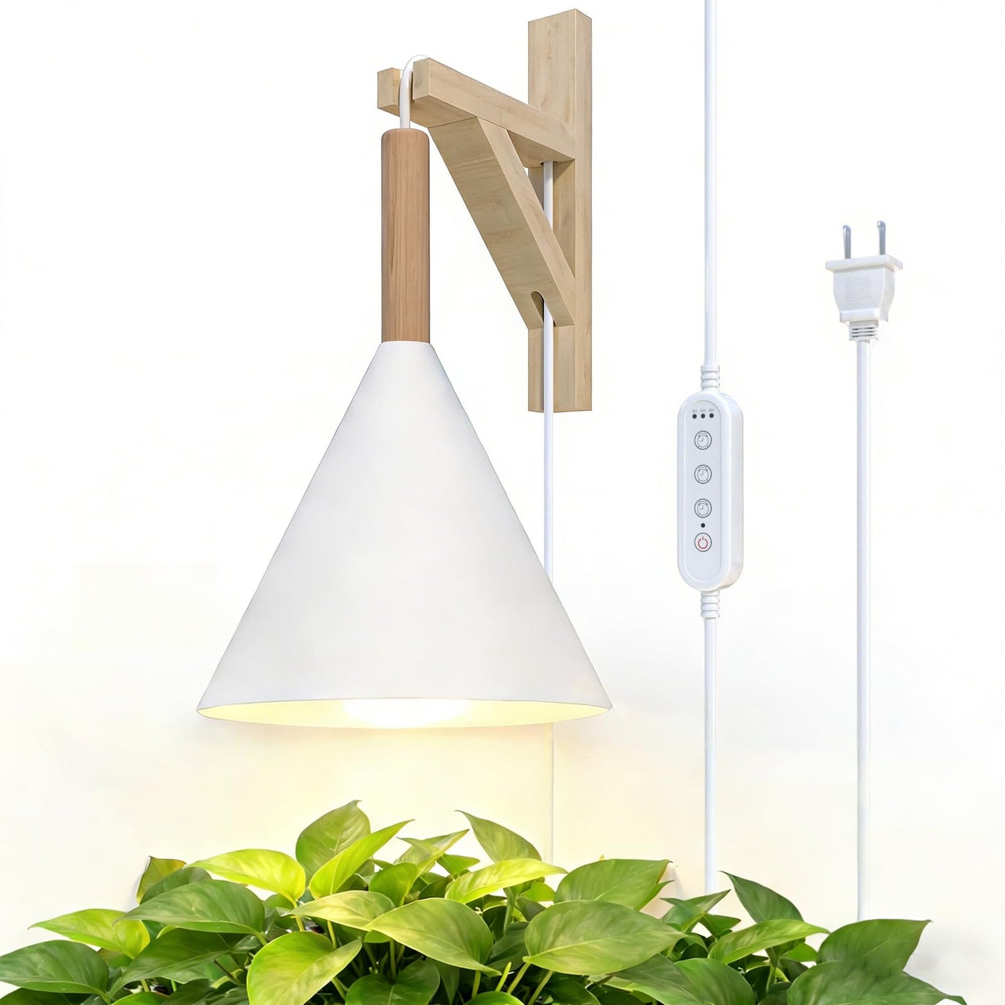 Hanging Grow Light with Timer, 20W Full Spectrum Plant Lamp for Indoor Plants, 14.5 ft Power Cord, Adjustable Height, Wall-Mounted Growing Light for Large Tall Plants, Succulents and Flowers (White)