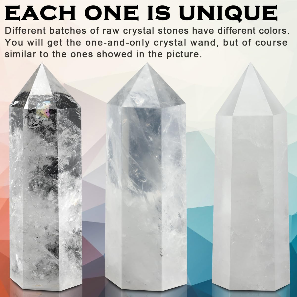 CASMON Large Healing Crystal Wands 3.9"-4.3"(10-11cm), Natural Clear Quartz Obelisk Crystal Tower Stone, 6 Faceted Single Healing Crystal Point for Reiki Chakra Meditation Therapy (1PC)