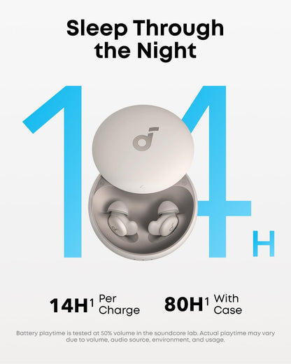 Soundcore Sleep A20 Earbuds by Anker, Noise Blocking, Comfy for Side Sleepers, AI Brainwave Audio, 80H Playtime, Stream Content via Bluetooth 5.3, Sleep Monitor, Personal Alarm