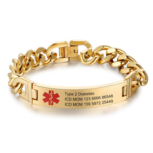 Giftider Custom Medical Alert Bracelet Engraved Emergency ID Stainless Steel Bracelets for Adults Men Women 7.5-8.5-9.8 Inch