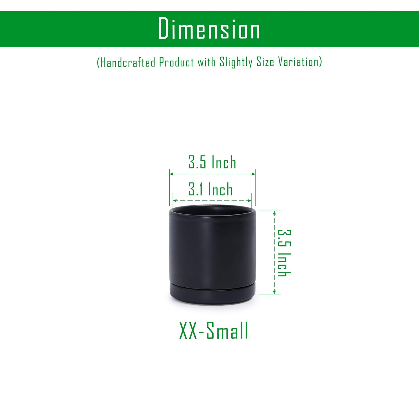 D'vine Dev Set of 4 Small Ceramic Plant Pots, 3.5 Inch Succulent Planter Pot for Plants with Drainage Hole and Saucer, Black, 94-X-A-2