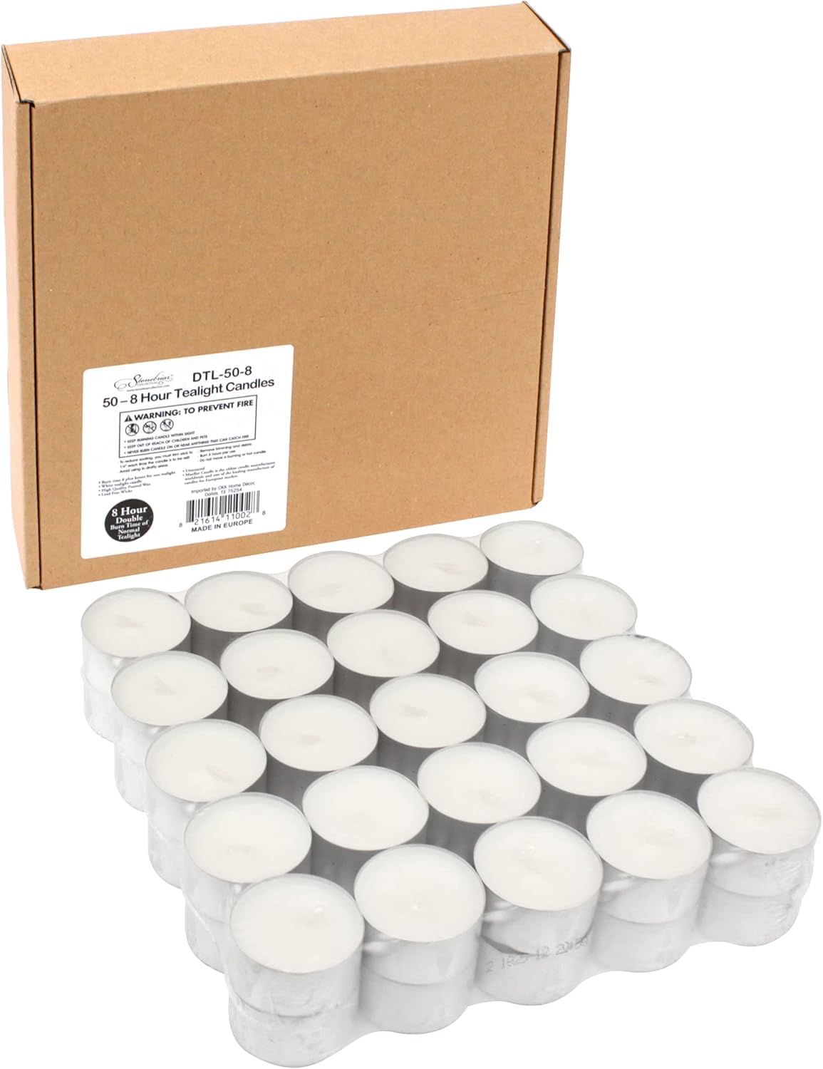 Stonebriar 100 Pack Unscented 8 Hour Extended Burn Time Tea Light Candles, White, 100 Count