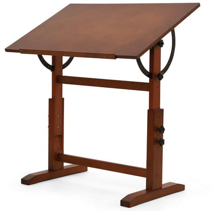 VISWIN Wood Drafting Table for Adults, 24'' x 35" Drawing Table with Adjustable Height & Angle for Art Studio, Solid Pine Wood Artist Desk for Drawing, Drafting, Writing, Reading, Sketching