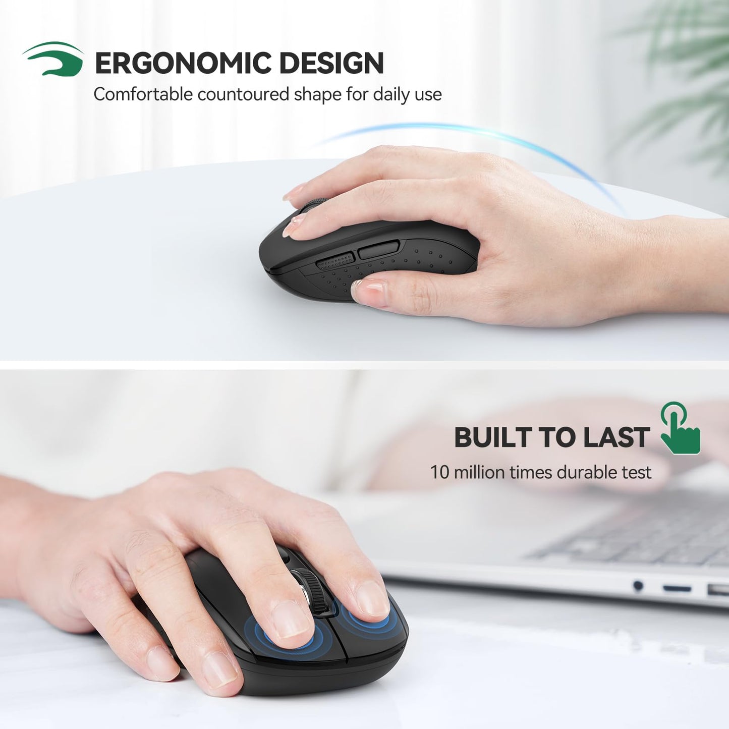 TECKNET Wireless Mouse for Laptop, Silent Bluetooth Mouse(BT5.0 & 2.4G) 4000DPI Adjustable, Computer Portable PC Quiet Mice with USB-A Receiver & 6 Buttons for Mac, 18 Months Battery