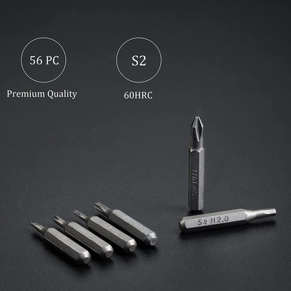 EZARC 57 in 1 Precision Screwdriver Set, Aluminum Handle S2 Tool Steel Driver Bit, Portable Tool Kit for Mobile Phone, Electronics, Household DIY Repair