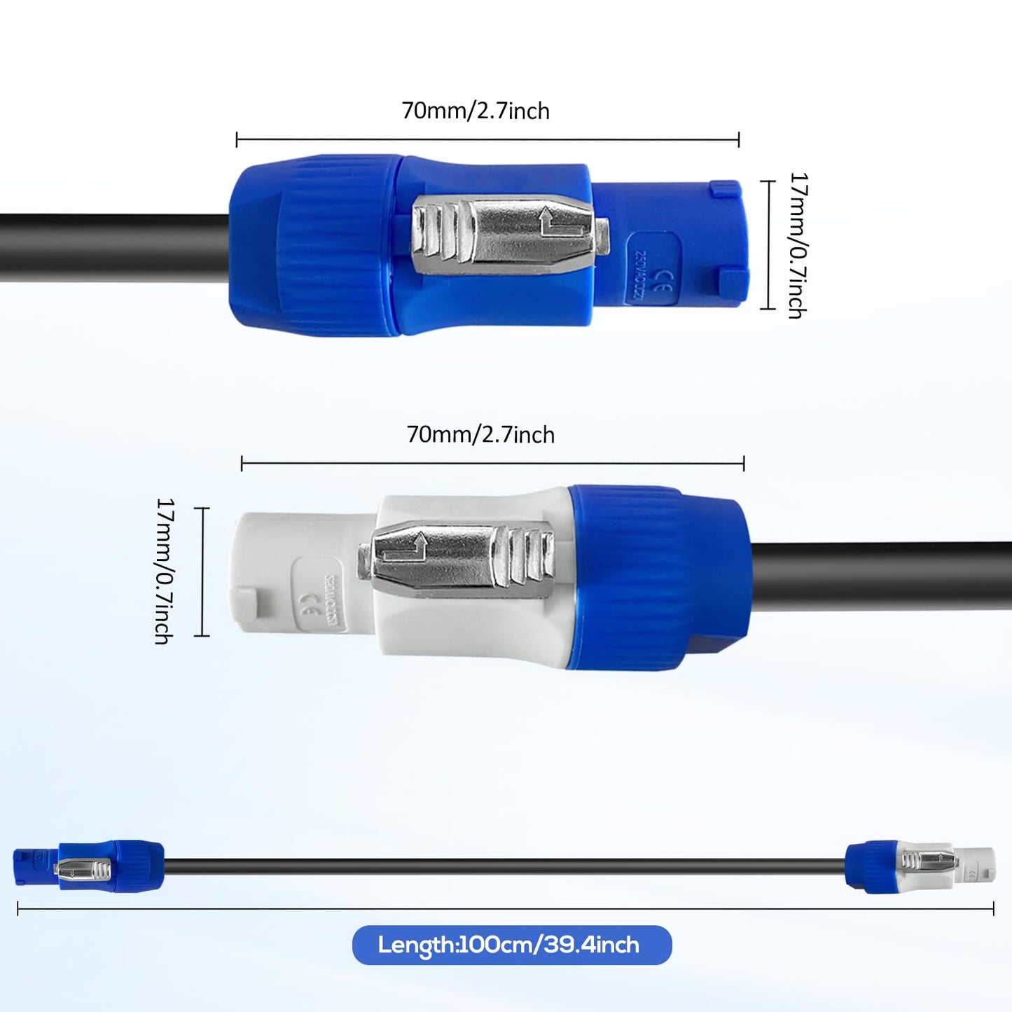 PowerCon Power Cable AC PowerCon Input to Output 12AWG 3 Pin Power Extension Cable for LED Screen Beam Moving Head Light, Stage Light Power,Audio Video Equipment and More-6FT