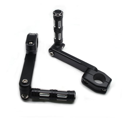 MZS Motorcycle Highway Pegs, 1.25" CNC Highway Foot Pegs Adjustable Long Angled Mount Clamps Compatible with Road King Sportster Softail Street Electra Glide Dyna Rebel Shadow for 1 1/4 Crash Bar