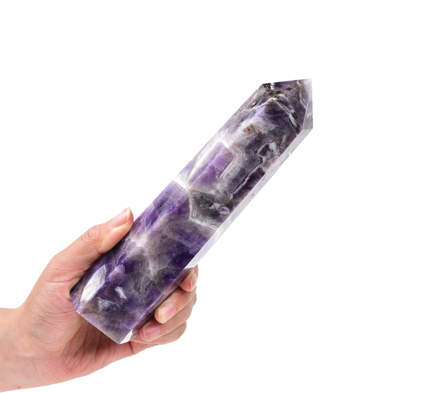 AMOYSTONE Large Crystal Tower Natural Dream Amethyst 6 Faceted Obelisk Healing Crystal Pillar Wand Tumbled Hexagonal Pointed 1-1.7 Lbs Home Décor