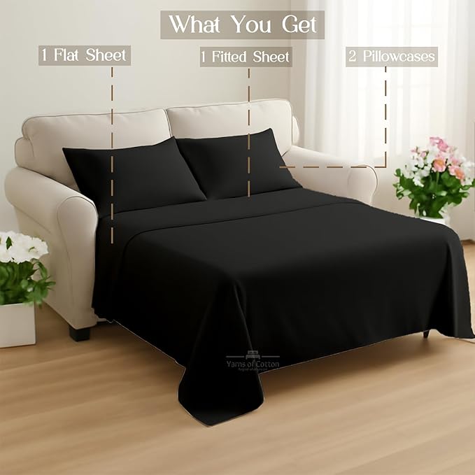 Sleeper Sofa Bed Sheet, 100% Cotton 400 Thread Count, 4 Piece Set, Deep Pocket