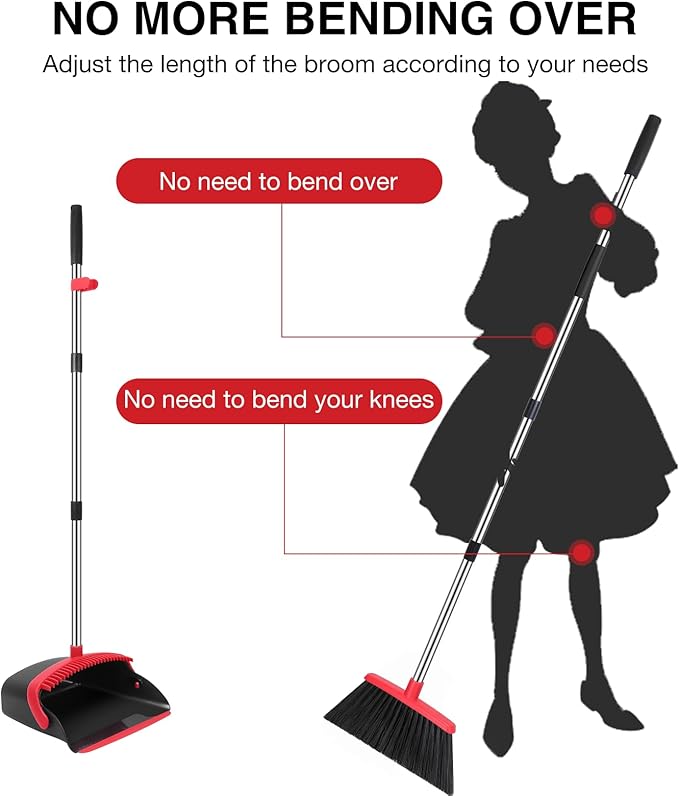 NACENA Broom and Dustpan Set, 52-in Long Adjustable Handle Broom Dustpan Combo