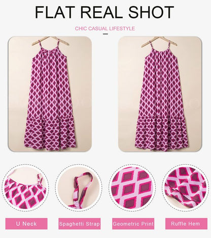 Dokotoo Women Summer Dresses 2025 Spaghetti Strap Scoop Neck Smocked Ruffle Flowy Boho Maxi Dress