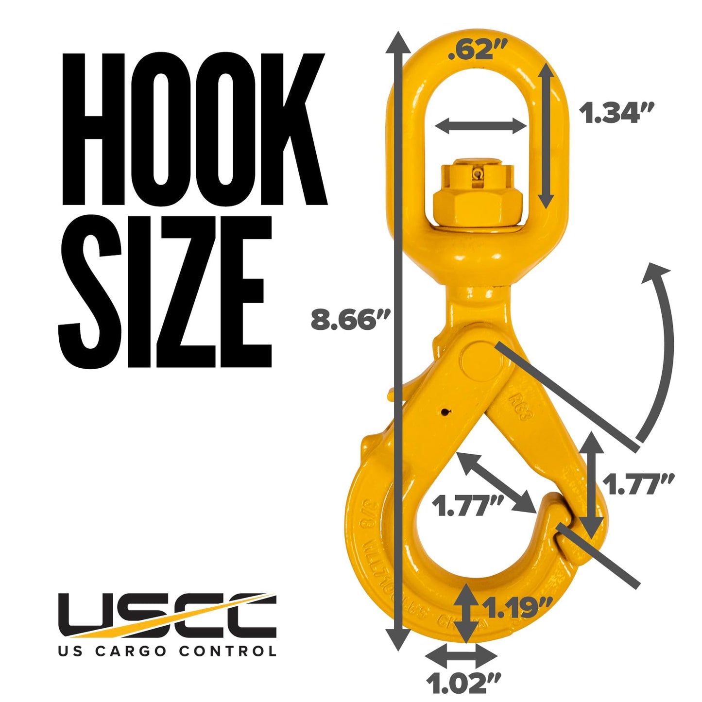 US Cargo Control 3/8 Inch Swivel Self-Locking Hooks (2-Pack), G80 Chain Hooks, 7,100 LBS Working Load Limit, Heavy Duty Swivel Hooks for Lifting Jobs, Load Binding Applications, & Trailers