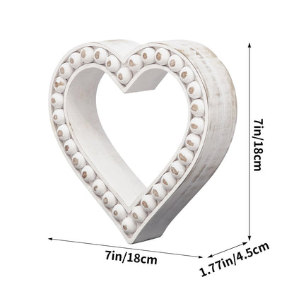 JUMBO DECOR Rustic Wooden Heart Table Decorations Sign with Beaded Design, Farmhouse Freestanding White Heart Shaped Home Family Table Decorations, Wedding Valentines Day Decor Mother's Day Gift
