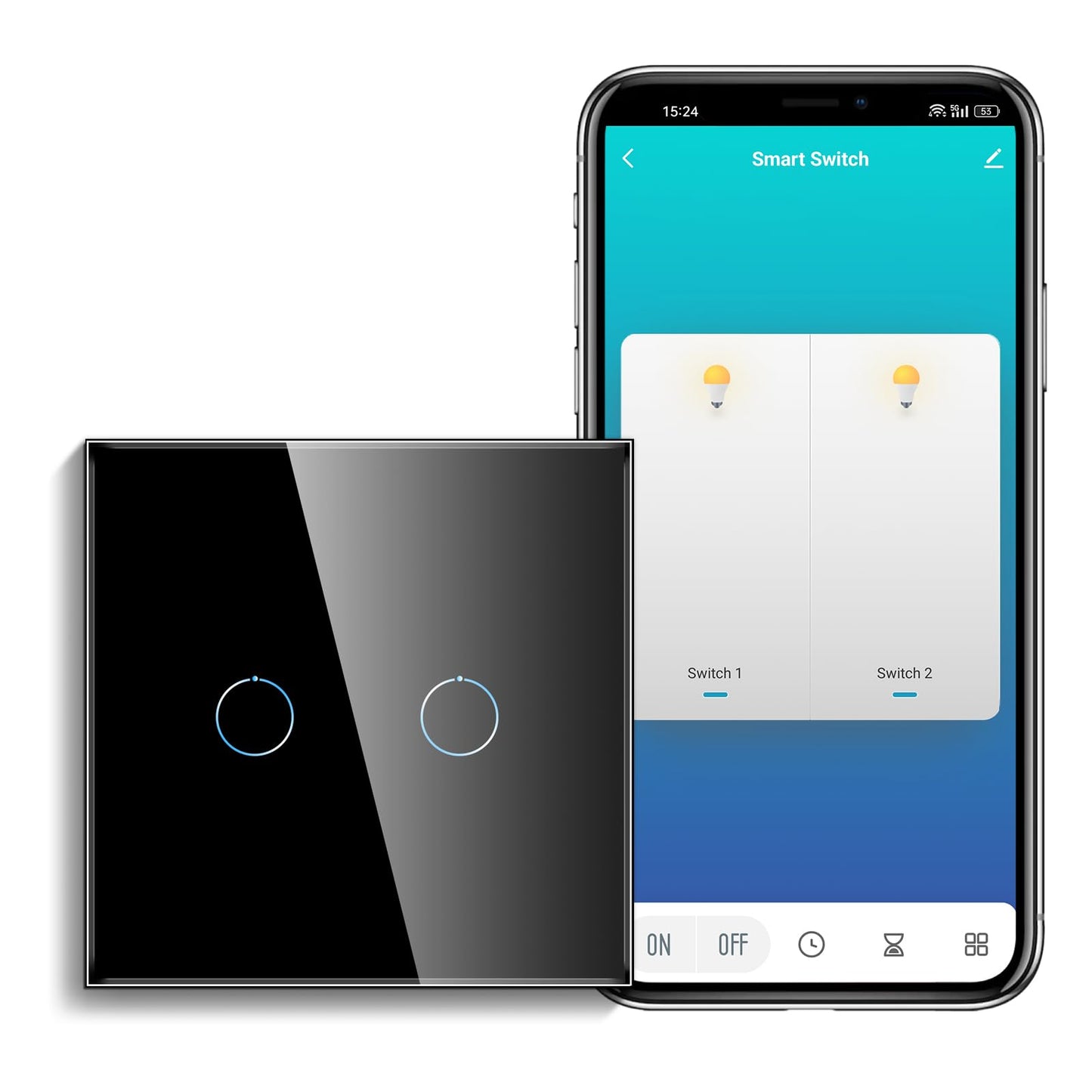 CNBINGO Smart Touch Light Switch with Glass Wall Plate and LED Backlight, No Neutral Wire Required, Works with Alexa, Google Assistant, Timing or Schedule