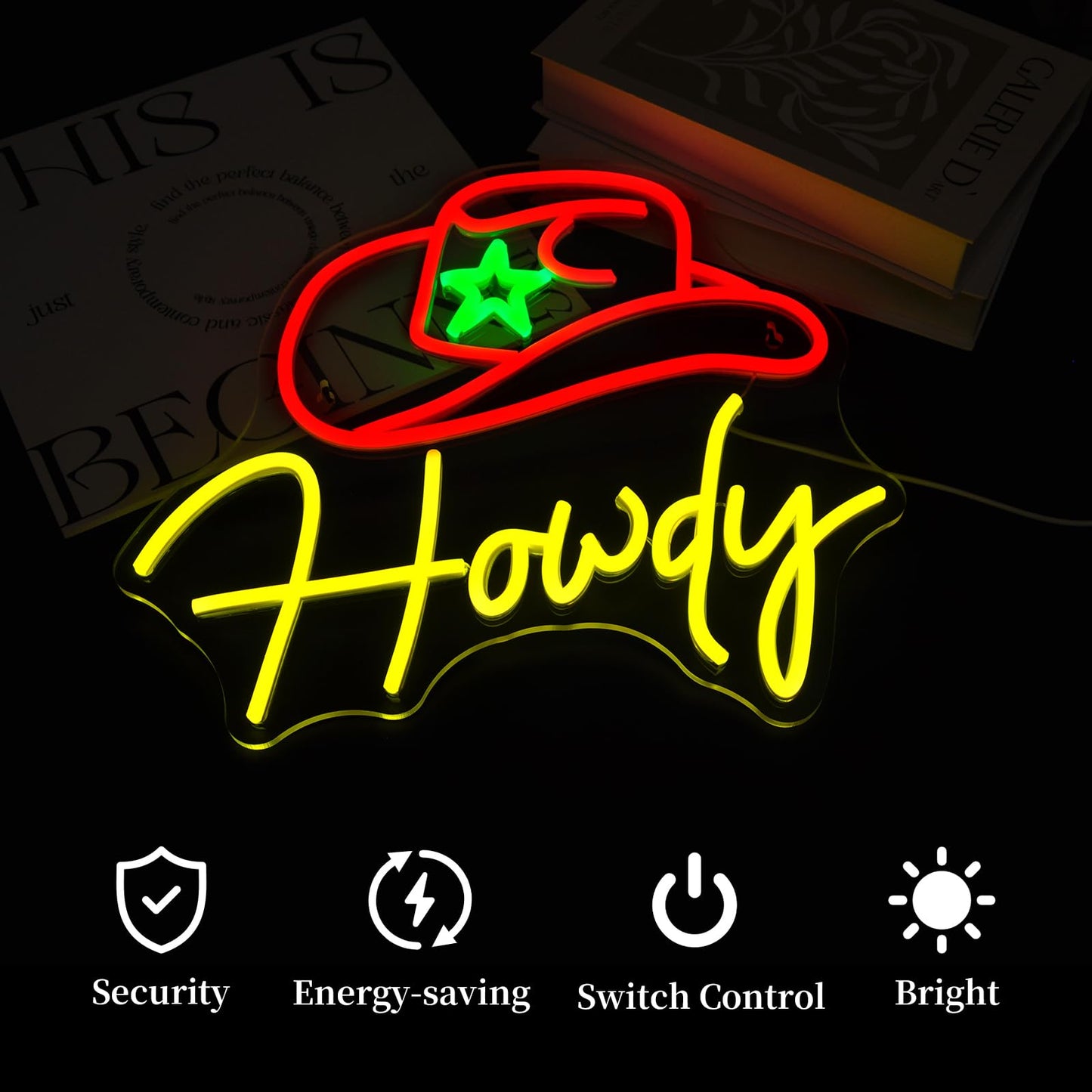 Qetibwk Cowboy Howdy Neon Sign for Wall Decor Led Neon Signs Light Up Sign Room Decor Neon Lights Sign USB Powered