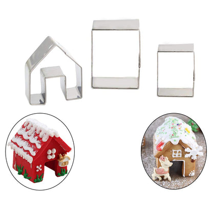 SIENON Gingerbread House Cookie Cutter Set 3pcs, 3D Stainless Steel Mini Christmas House Cookie Cutter Kit, Ginger bread Biscuit Cookie Mold Mug Topper, Xmas Holiday DIY Baking Tools