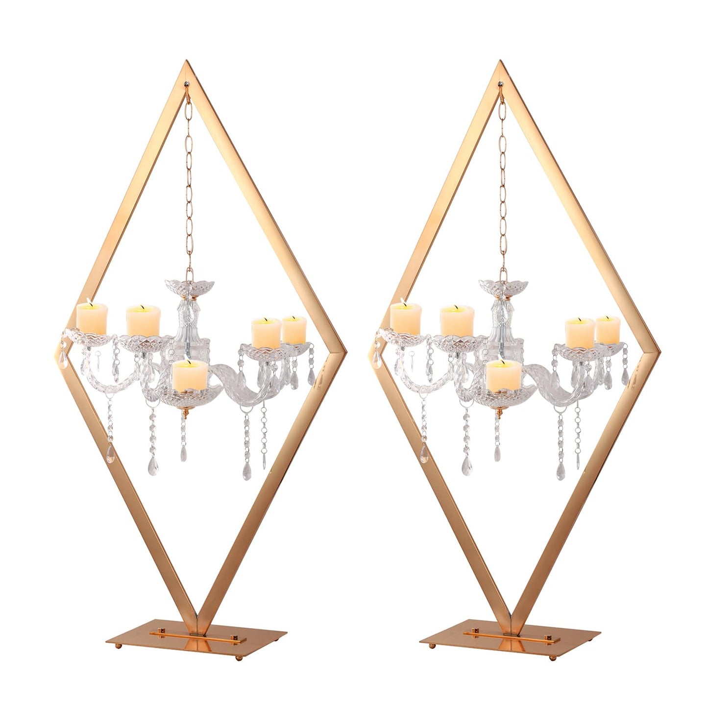BFECGDXT 2pcs 43" Diamond Centerpieces for Tables, Metal Candle Holders Acrylic Centerpiece Stand, Gold Candelabra Stand for Wedding Dining Tables Party Home Decoration