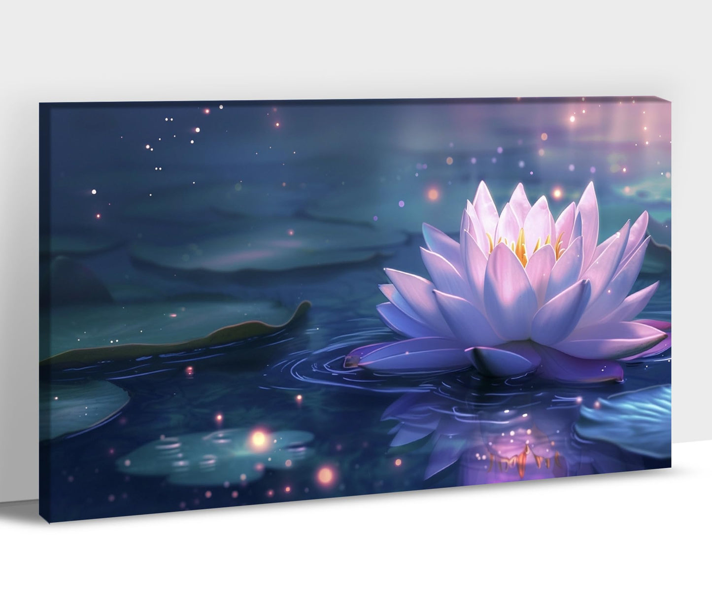 Lotus Flower Wall Art, Zen Canvas Print Wall Decor, Pink Purple Lotus Flower Bloom in Water Picture for Zen Office Decor Meditation Poster Artwork, Framed Home Decor for Yoga Spa Room 18x24 Inches