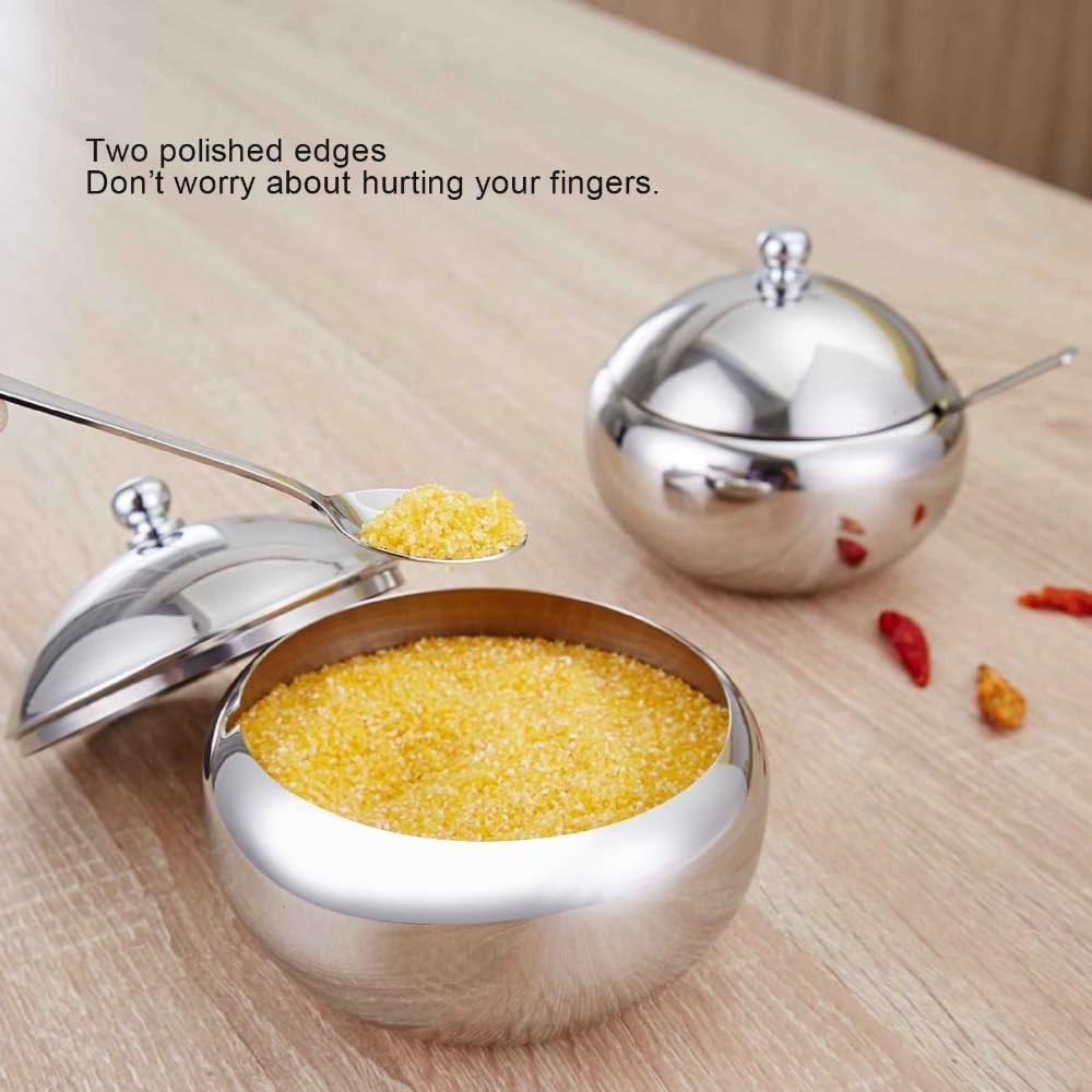 Anu Limen with Lid and Spoon – 304 Stainless Steel Spice Container for Kitchen Countertop, 460ml/560ml Seasoning Jar for Home Restaurants and Coffee Shops(L)