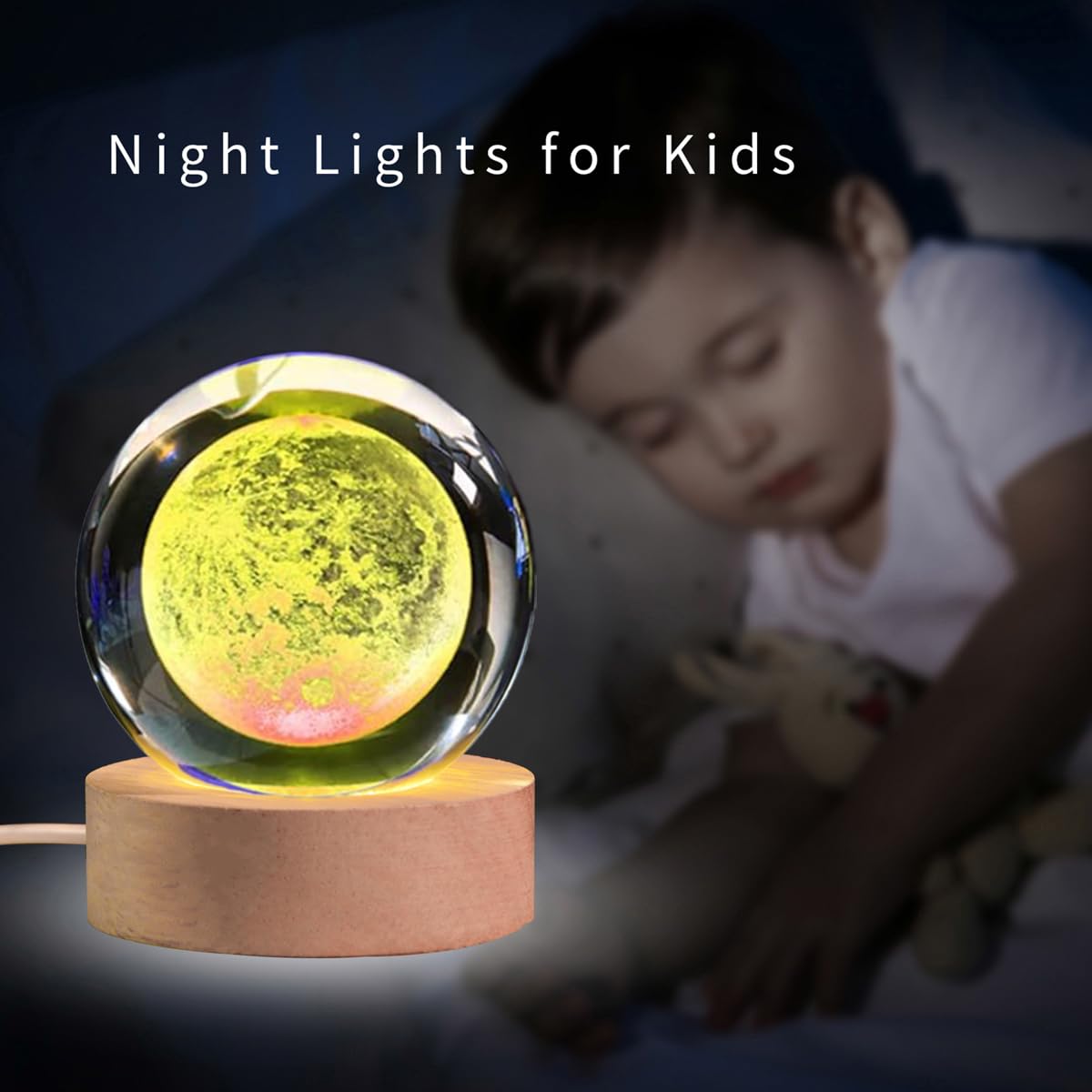 AOFEGRLT 3D Moon Crystal Ball with LED Stand, Remote Control, 16 Colors Change, Moon Figurine Glass Sphere Lamp Night Light Gifts for Women Kids(80mm)