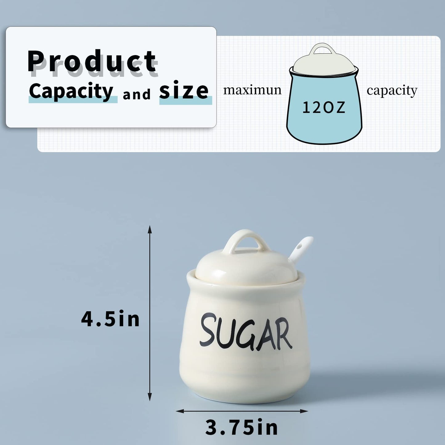 HAOTOP Porcelain Sugar Bowl with Lid and Spoon 12oz (Beige)